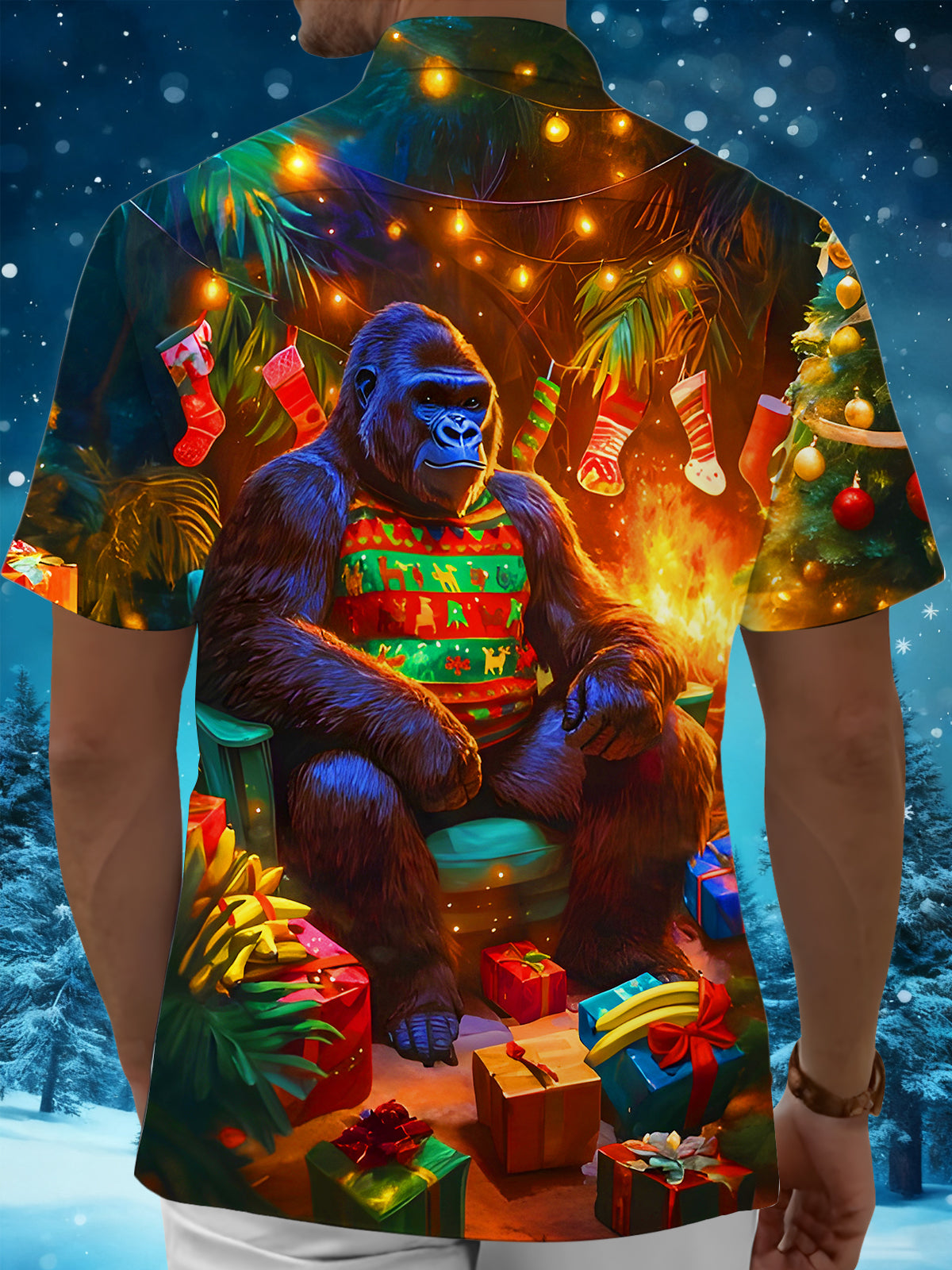 Funny Christmas Gorilla Xmas Men's Pocket Short Sleeve Shirts