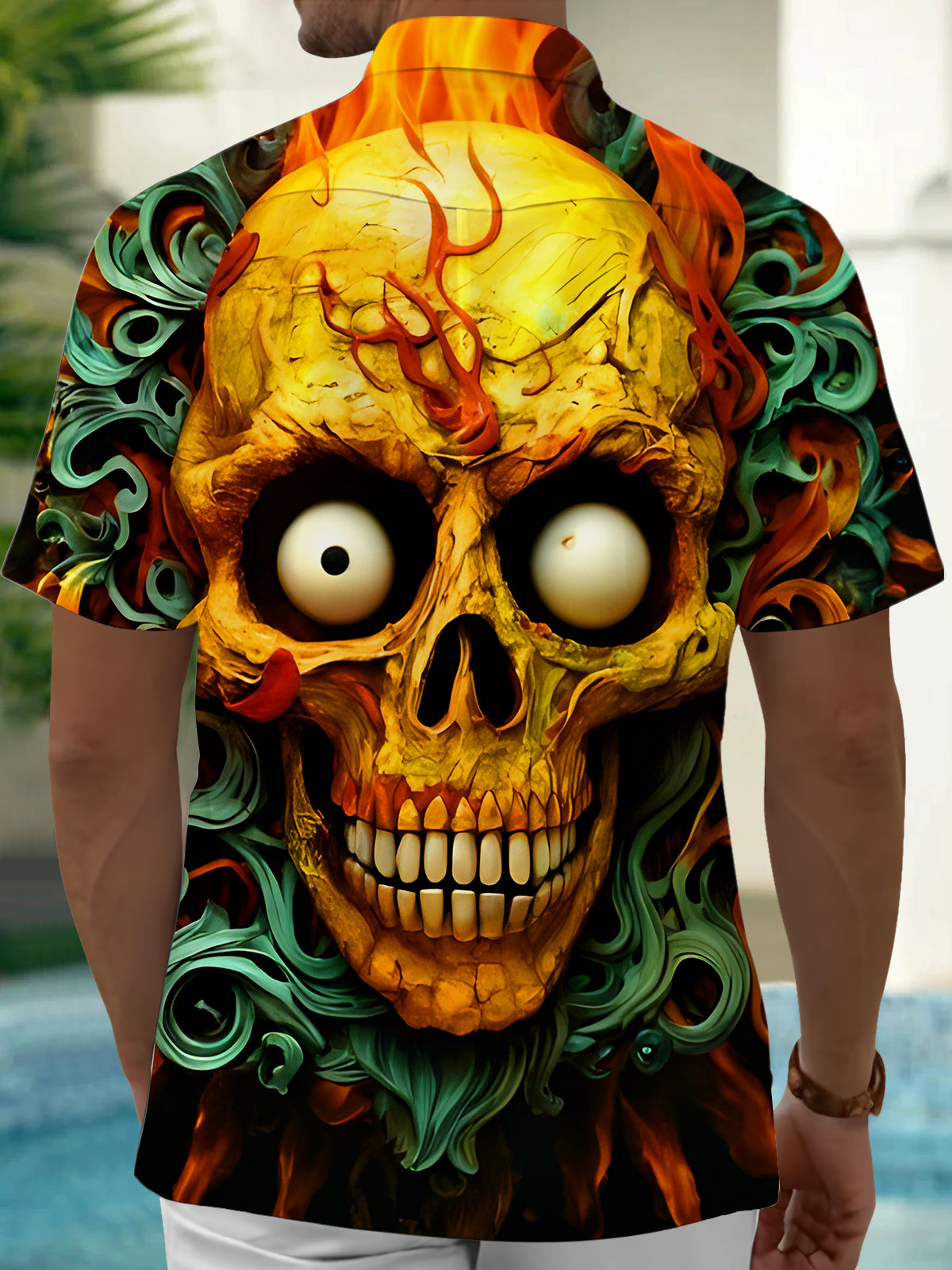 Funny Skull Art Relief Halloween Men's Pocket Short Sleeve Shirts
