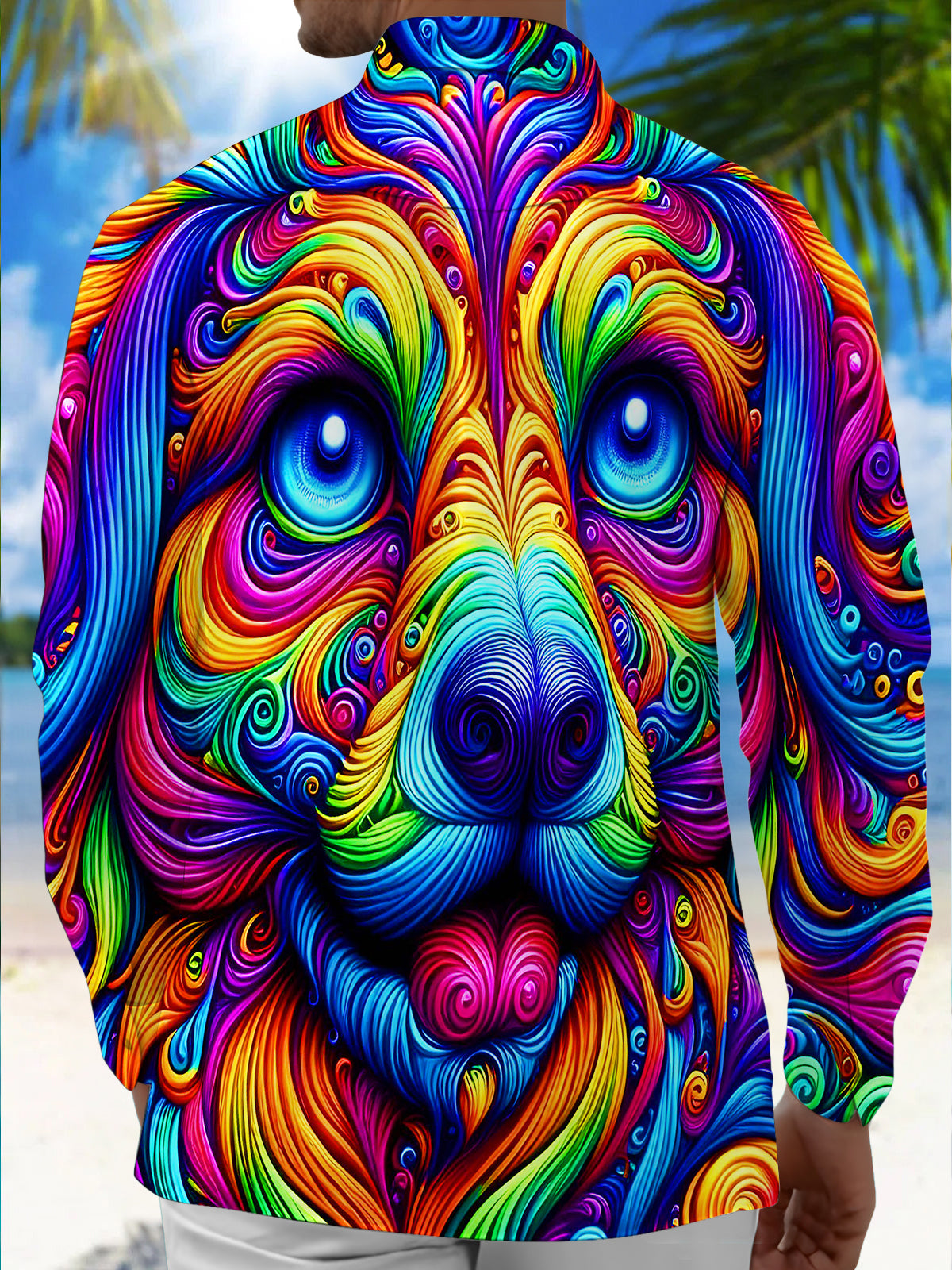 Colorful Puppy Swirl Men's Pocket Long Sleeve Shirts