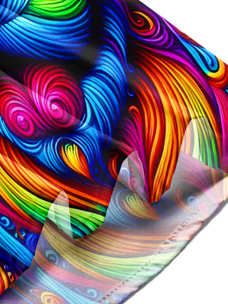 Man in colorful puppy swirl pocket long sleeve shirt lifestyle shot