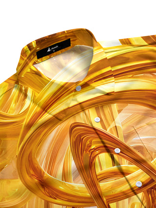 Men's Golden Flowing Abstract Geometric Print Long Sleeve Shirt - Side View