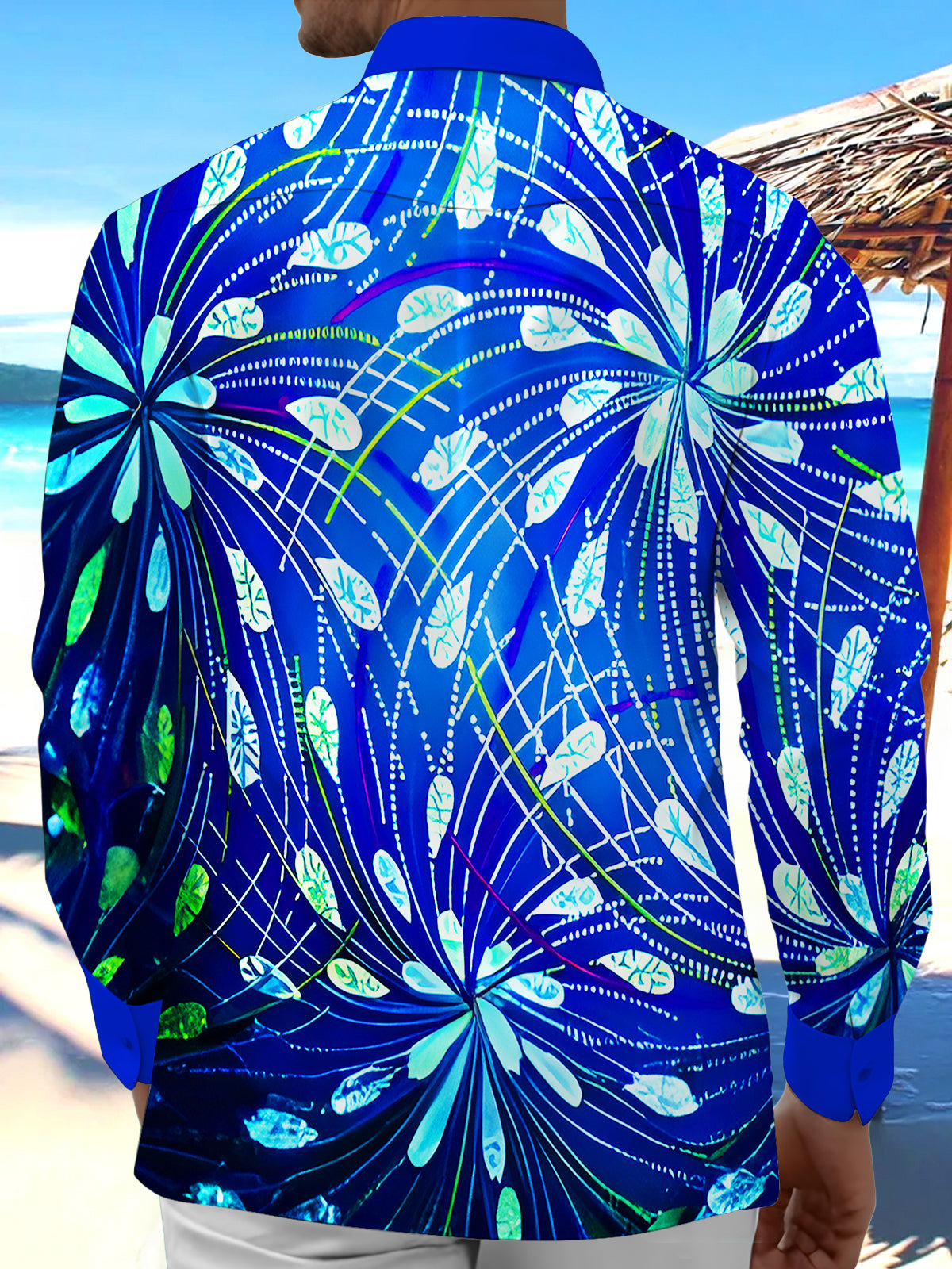 Shiny Dynamic Lines Abstract Geometry Floral Men's Pocket Long Sleeve Shirts