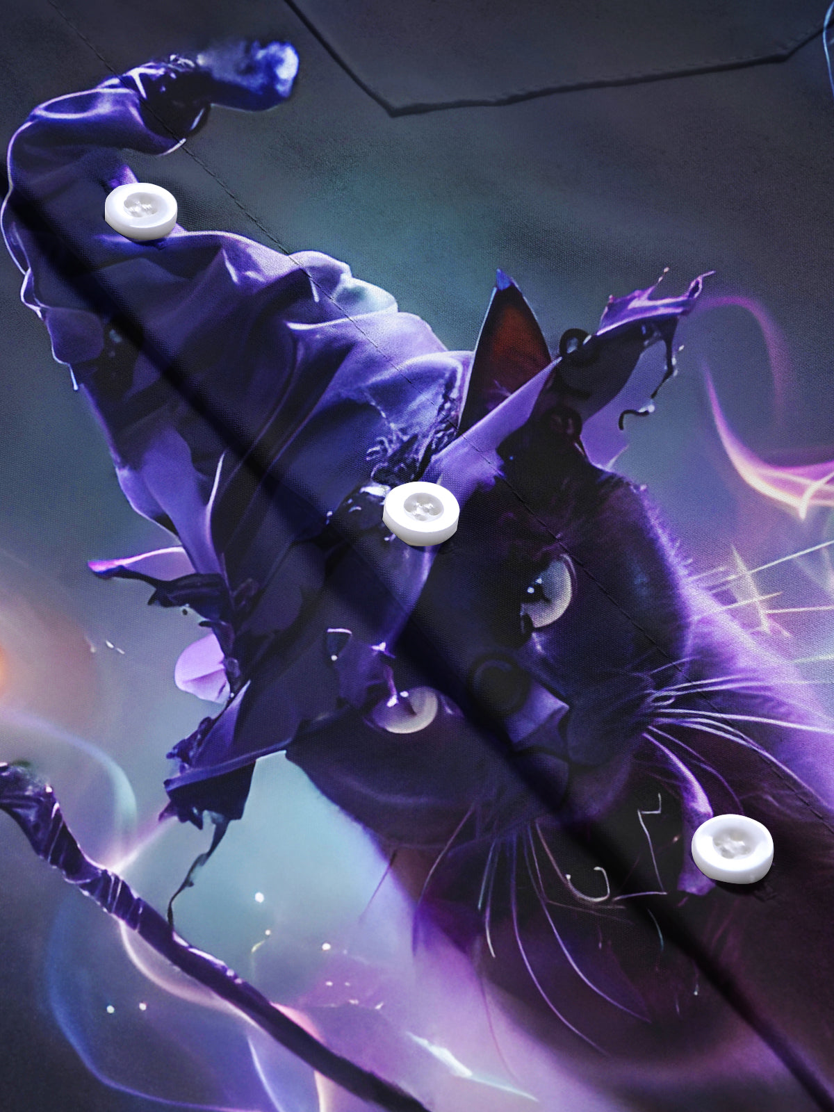 Dark Magic Witch Cat Halloween Men's Pocket Short Sleeve Shirts