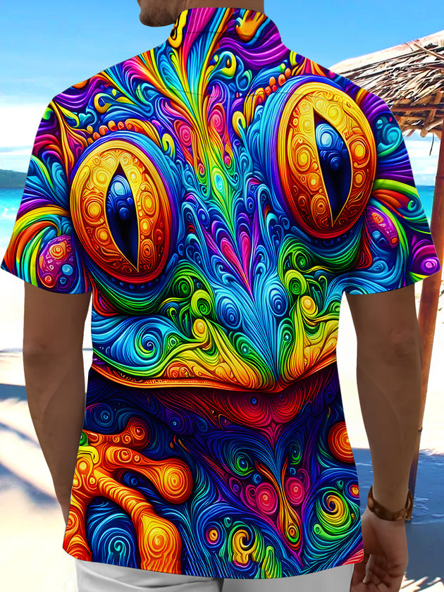 Men's colorful frog swirl pocket short sleeve shirt back view