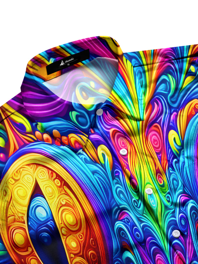 men's colorful frog swirl short sleeve shirt side view