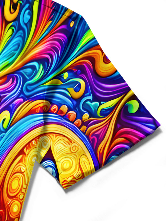 men's colorful frog swirl short sleeve shirt close-up detail