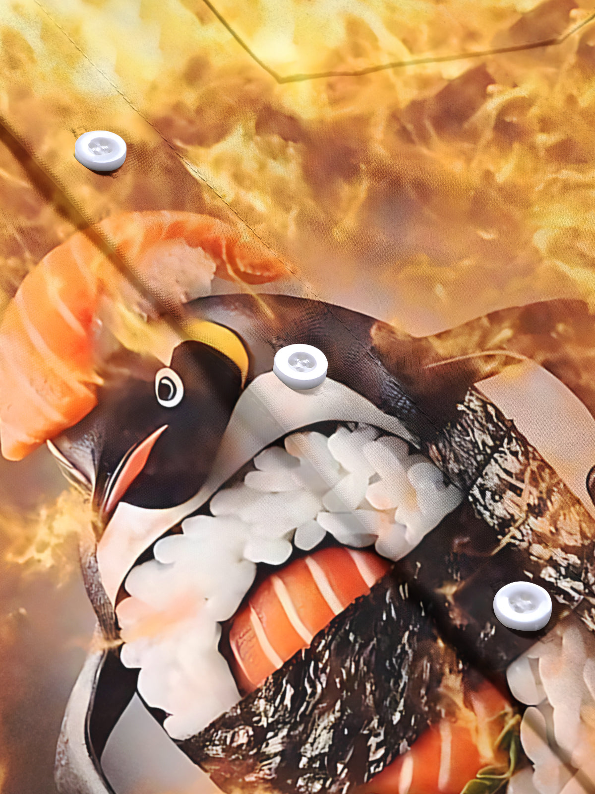 Flame Penguin Sushi Print Men's Pocket Short Sleeve Shirts