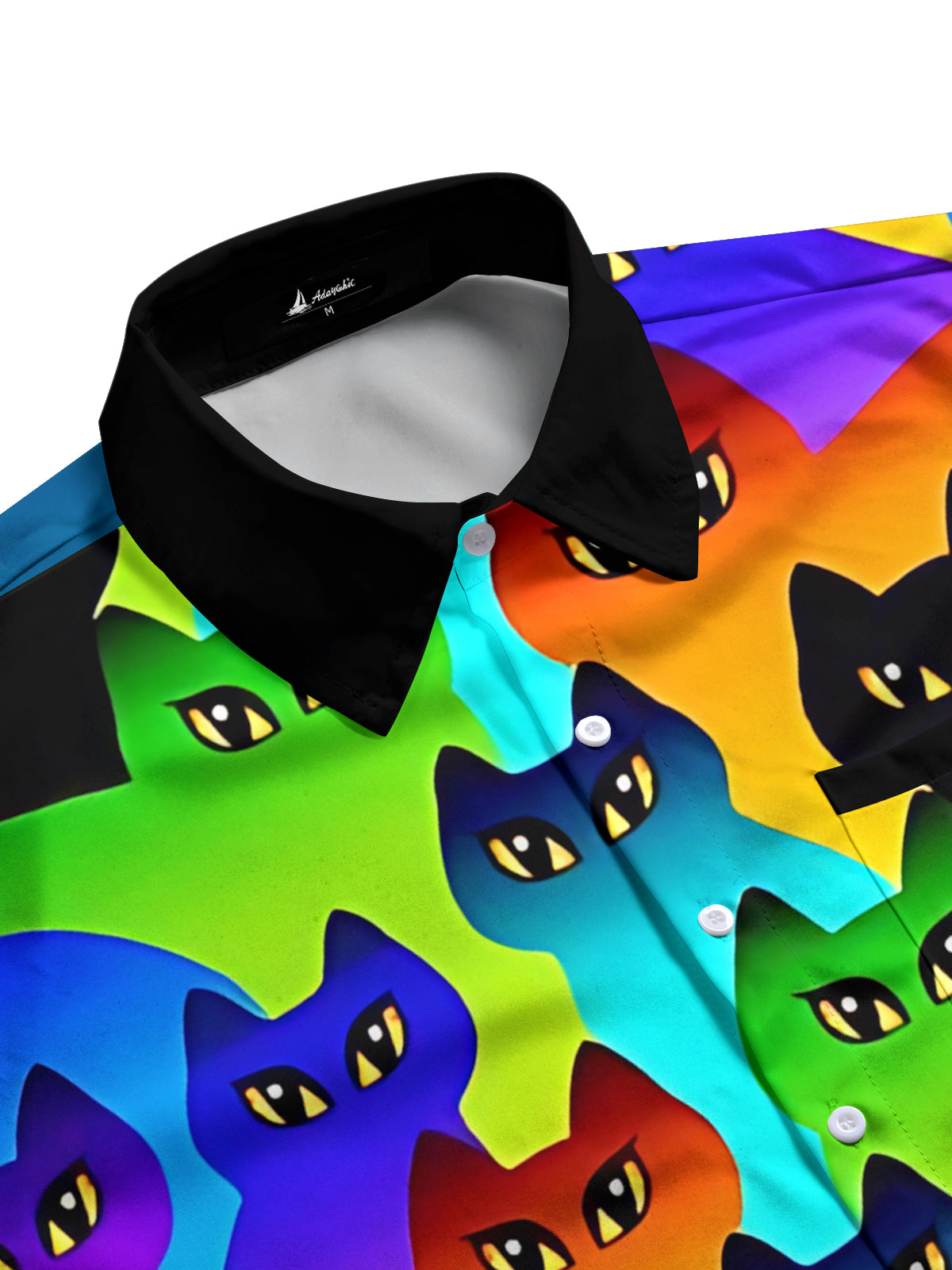 Colorful Cat Print Men's Pocket Long Sleeve Shirts