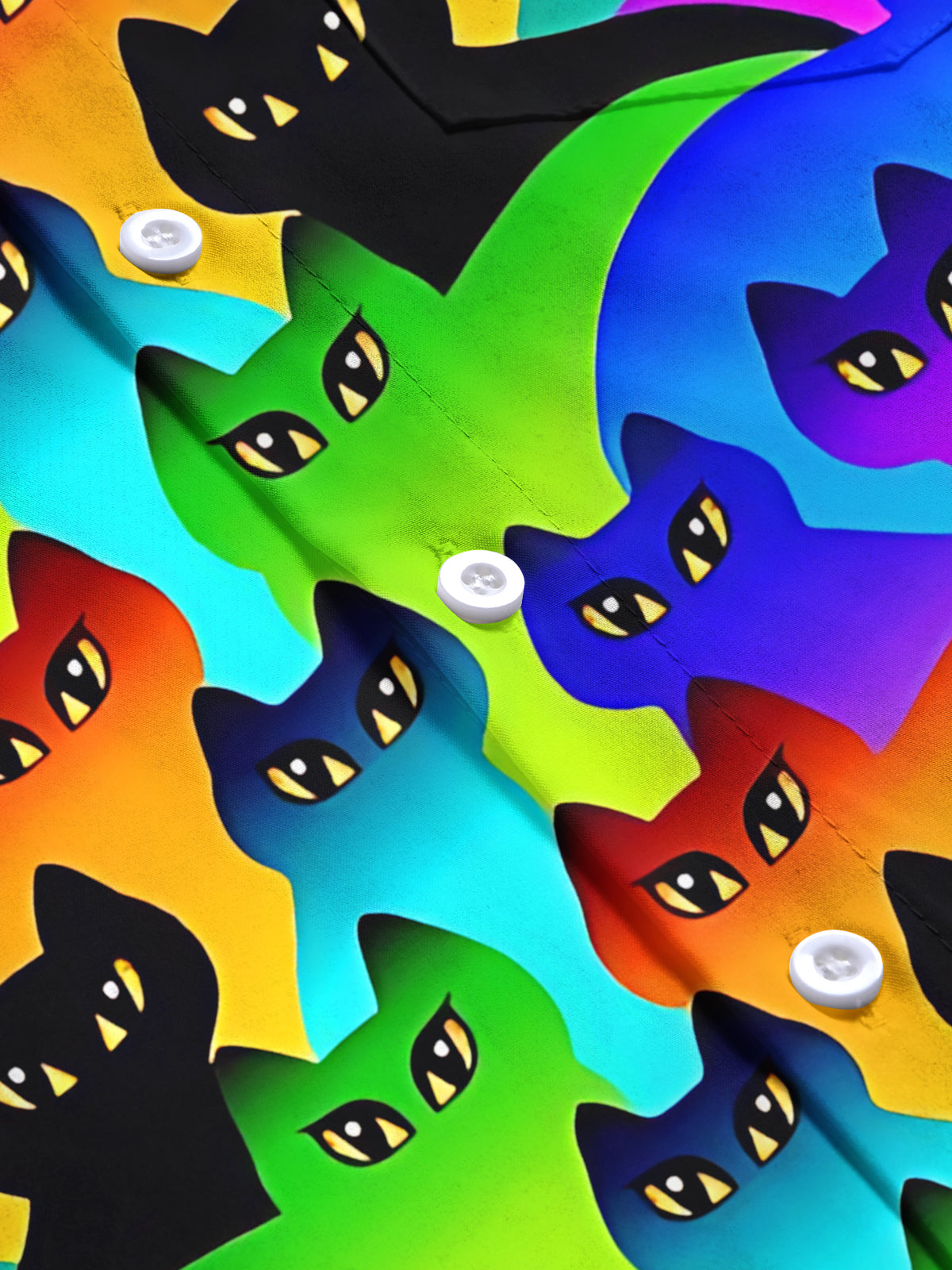 Colorful Cat Print Men's Pocket Long Sleeve Shirts