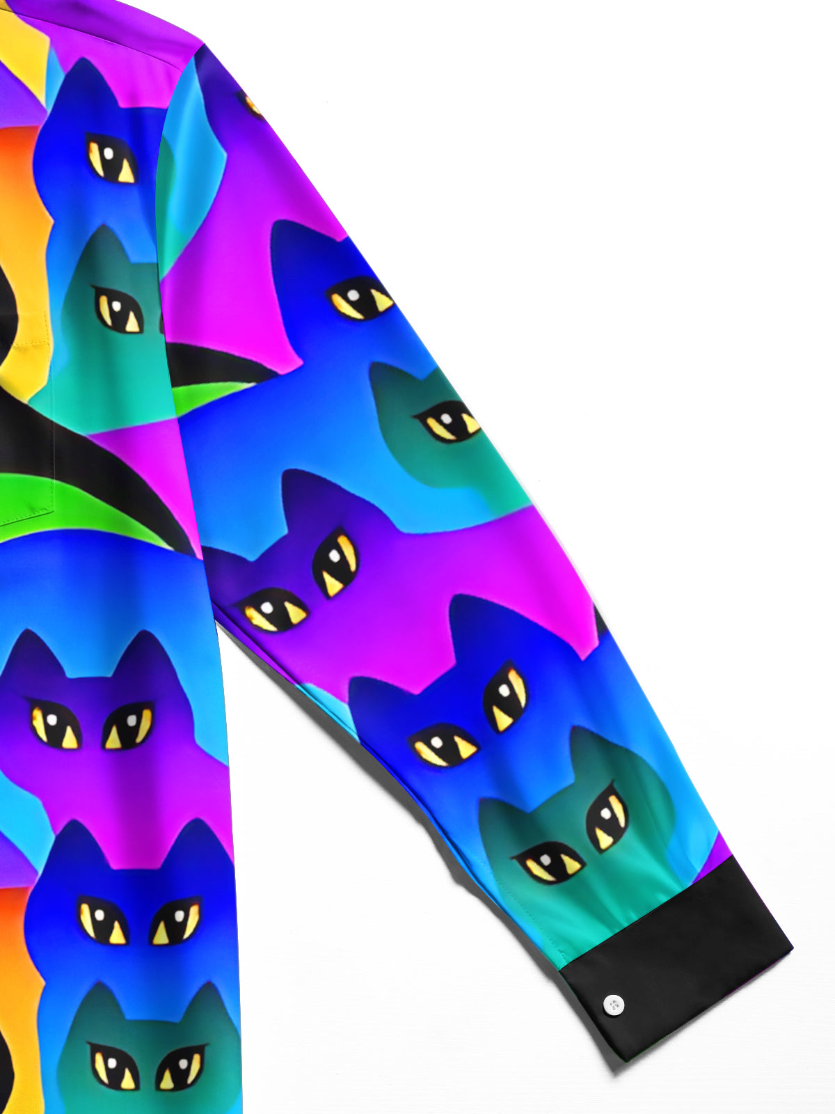 Colorful Cat Print Men's Pocket Long Sleeve Shirts