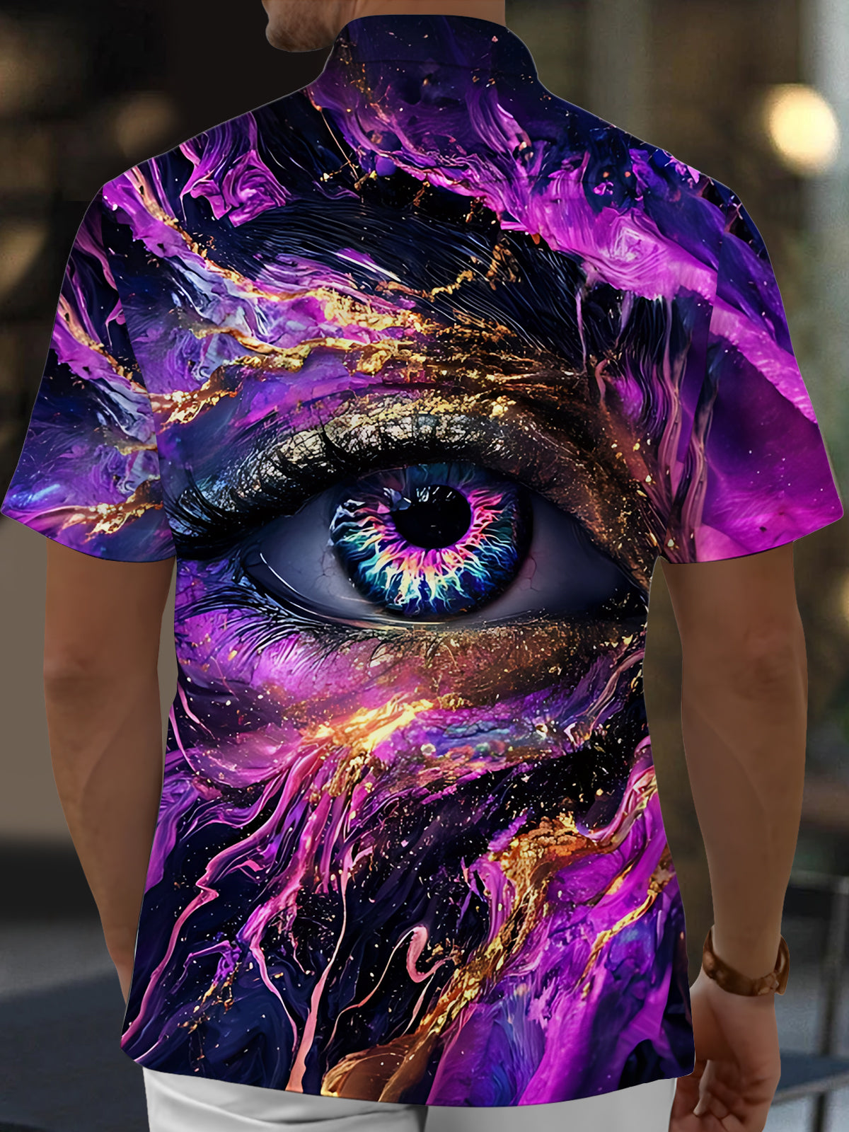 Eye Print Men's Pocket Short Sleeve Shirts