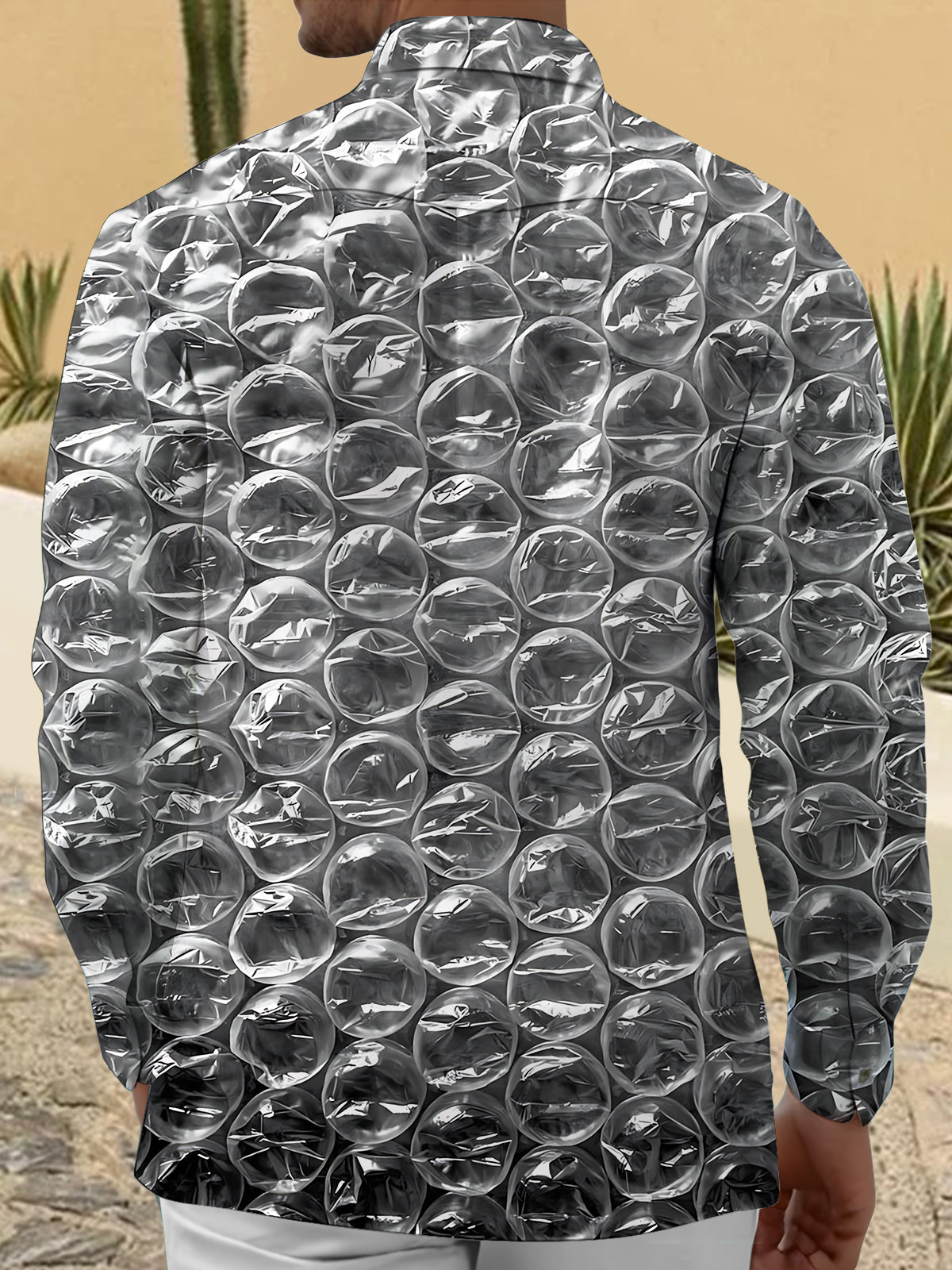 Bubble Film Print Men's Pocket Long Sleeve Shirts
