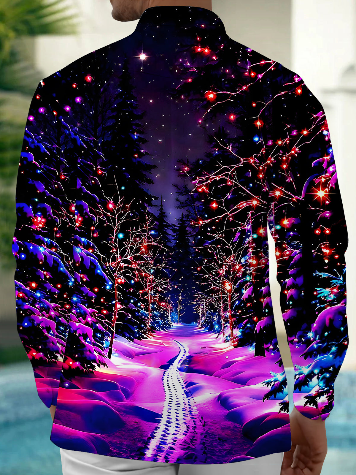 Winter Christmas Tree Men's Pocket Long Sleeve Shirts