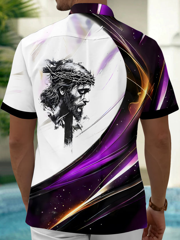 Men's abstract print short sleeve shirt back view