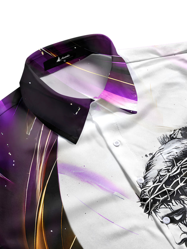 Men's geometric print half sleeve pocket shirt side view