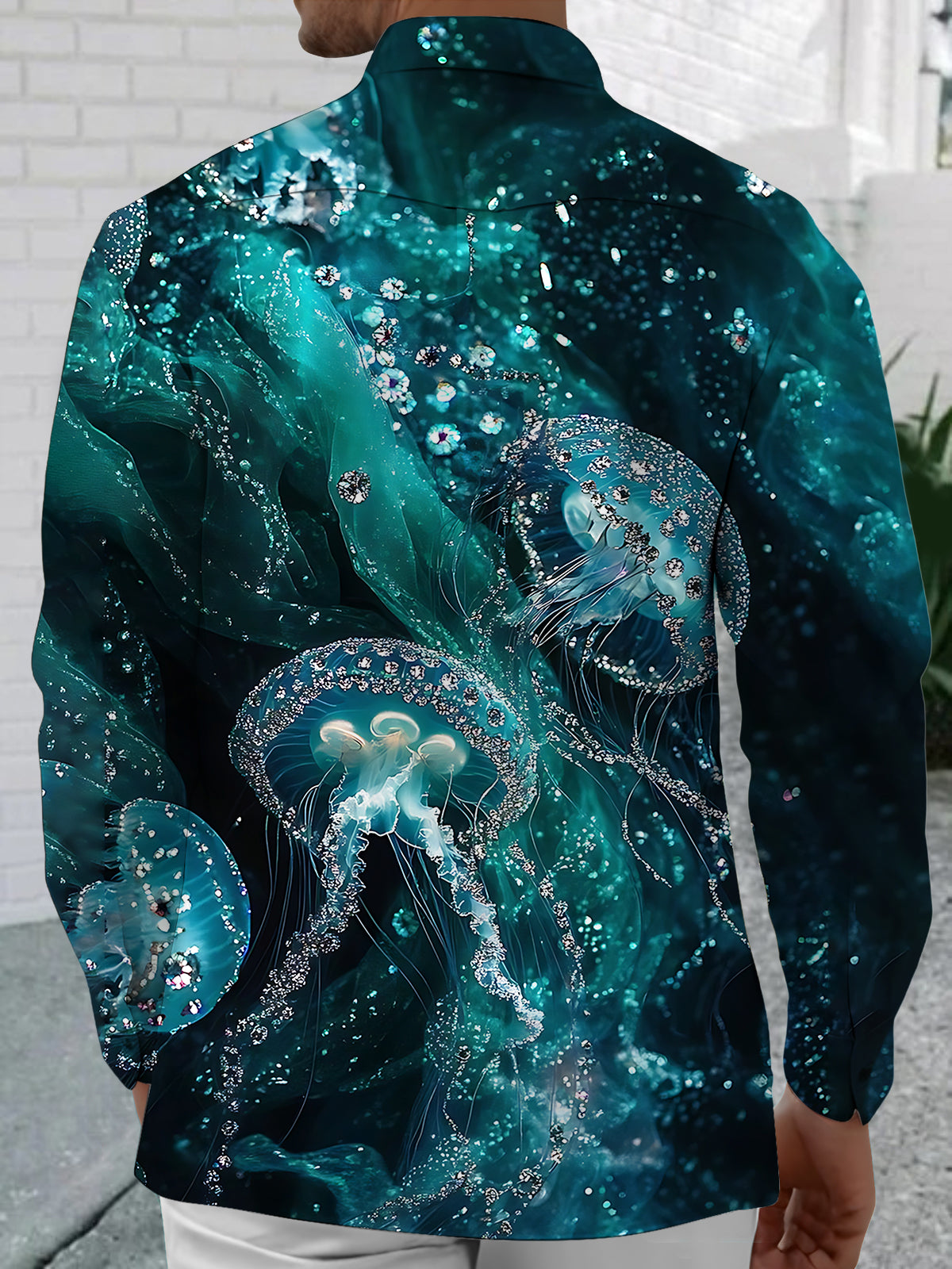Jellyfish Print Men's Pocket Long Sleeve Shirts