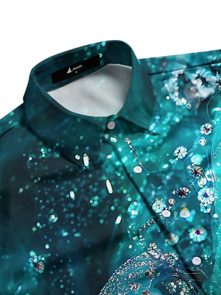 men's ocean print shirt side view