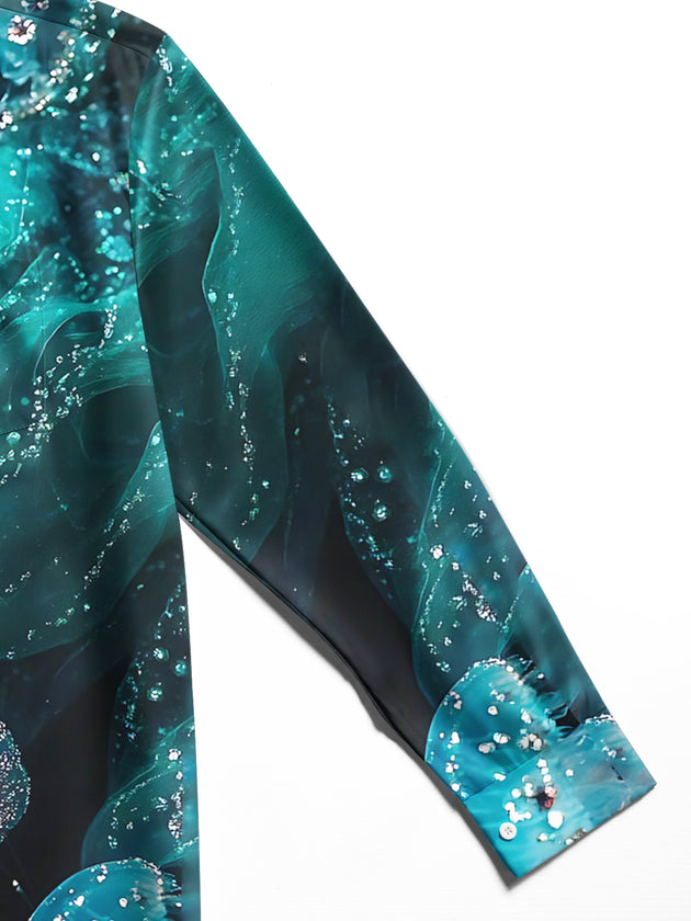 men's fish print shirt close-up full sleeve