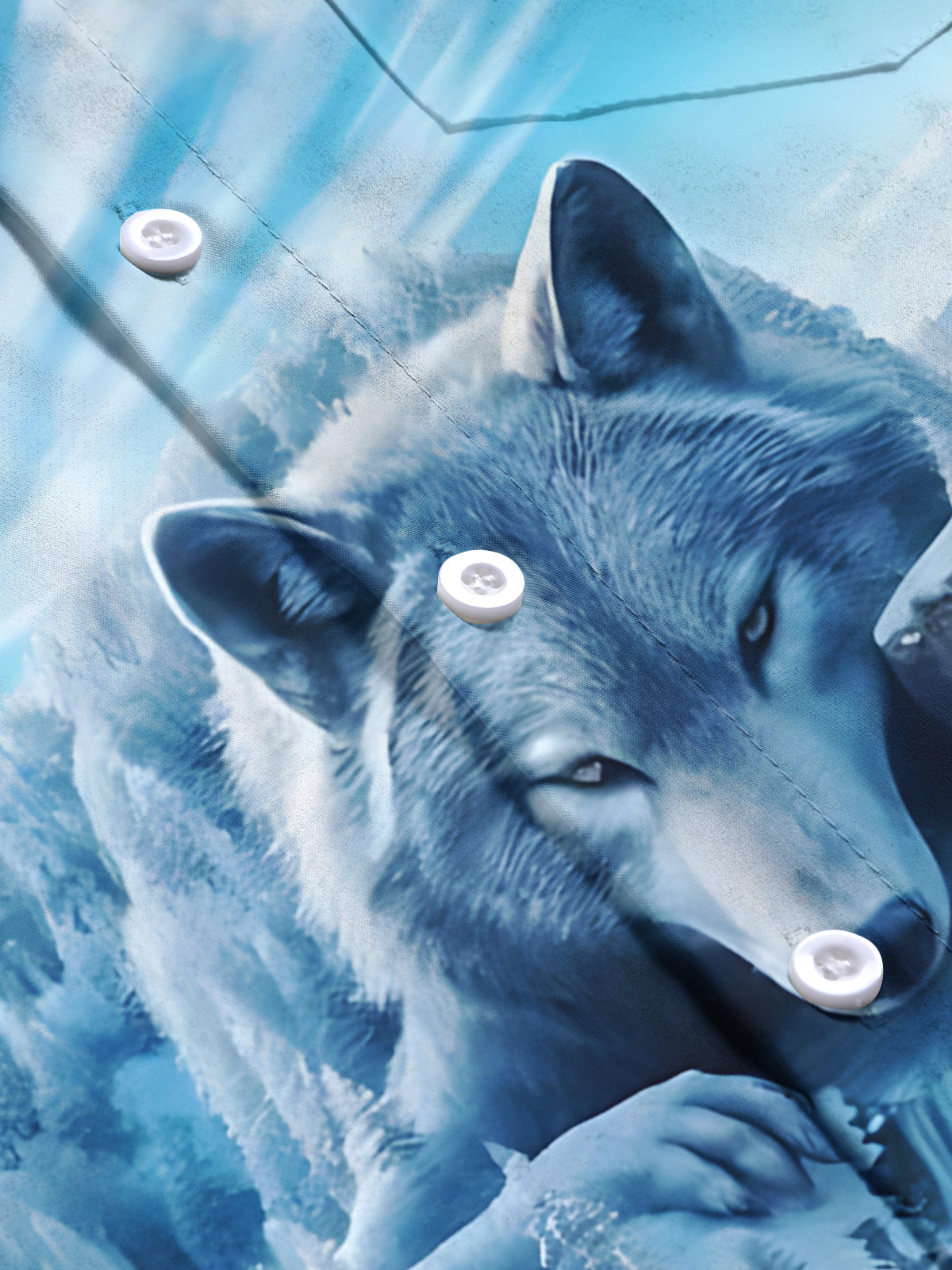 Wolf Print Men's Pocket Long Sleeve Shirts