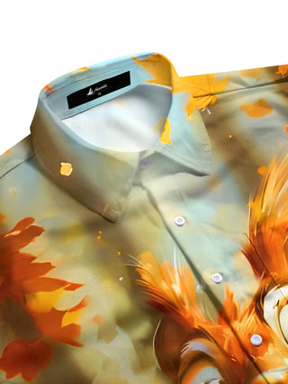 Men's funny squirrel maple leaf pocket shirt side view half sleeve