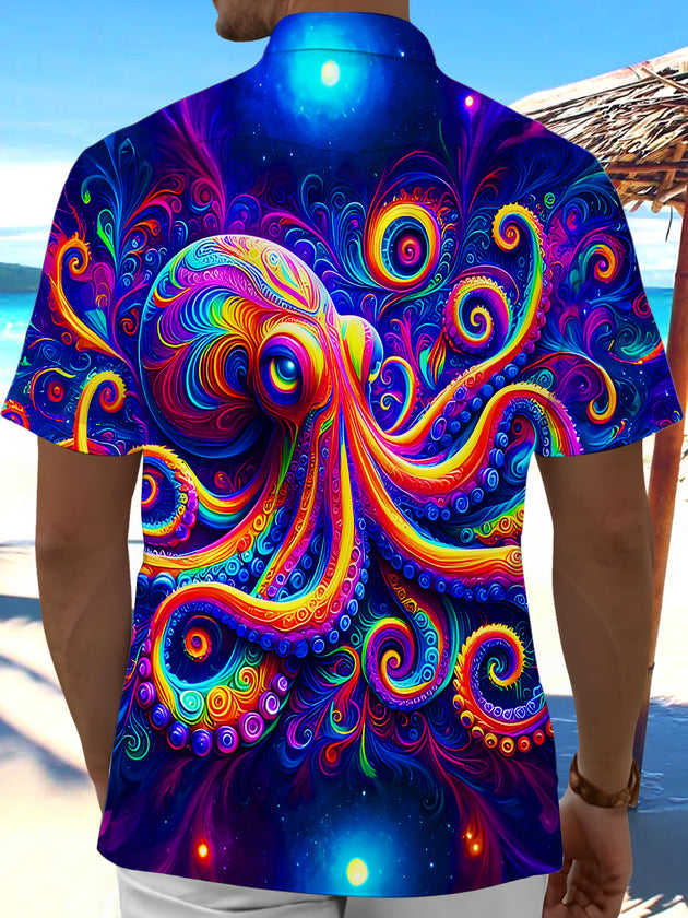 men's colorful sea creature print shirt back view
