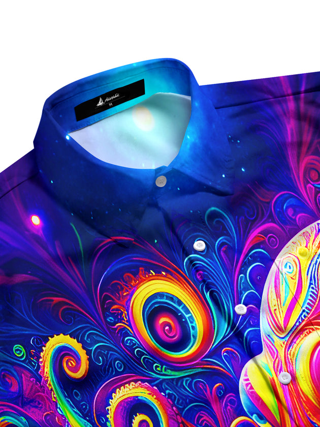 Men's multicolor octopus swirl short sleeve shirt three-quarter view