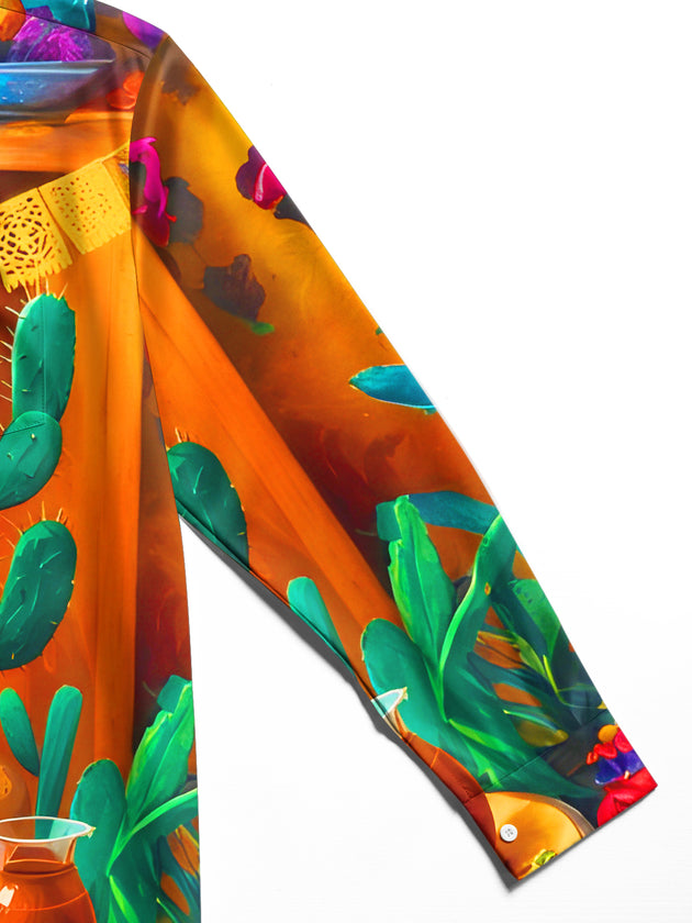 men's colorful cactus print shirt close-up full sleeve