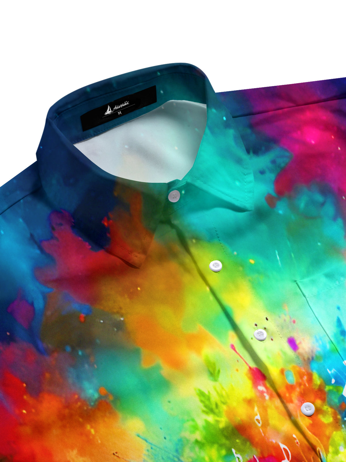 Colorful Tie Dye Music Note Tree Men's Pocket Long Sleeve Shirts