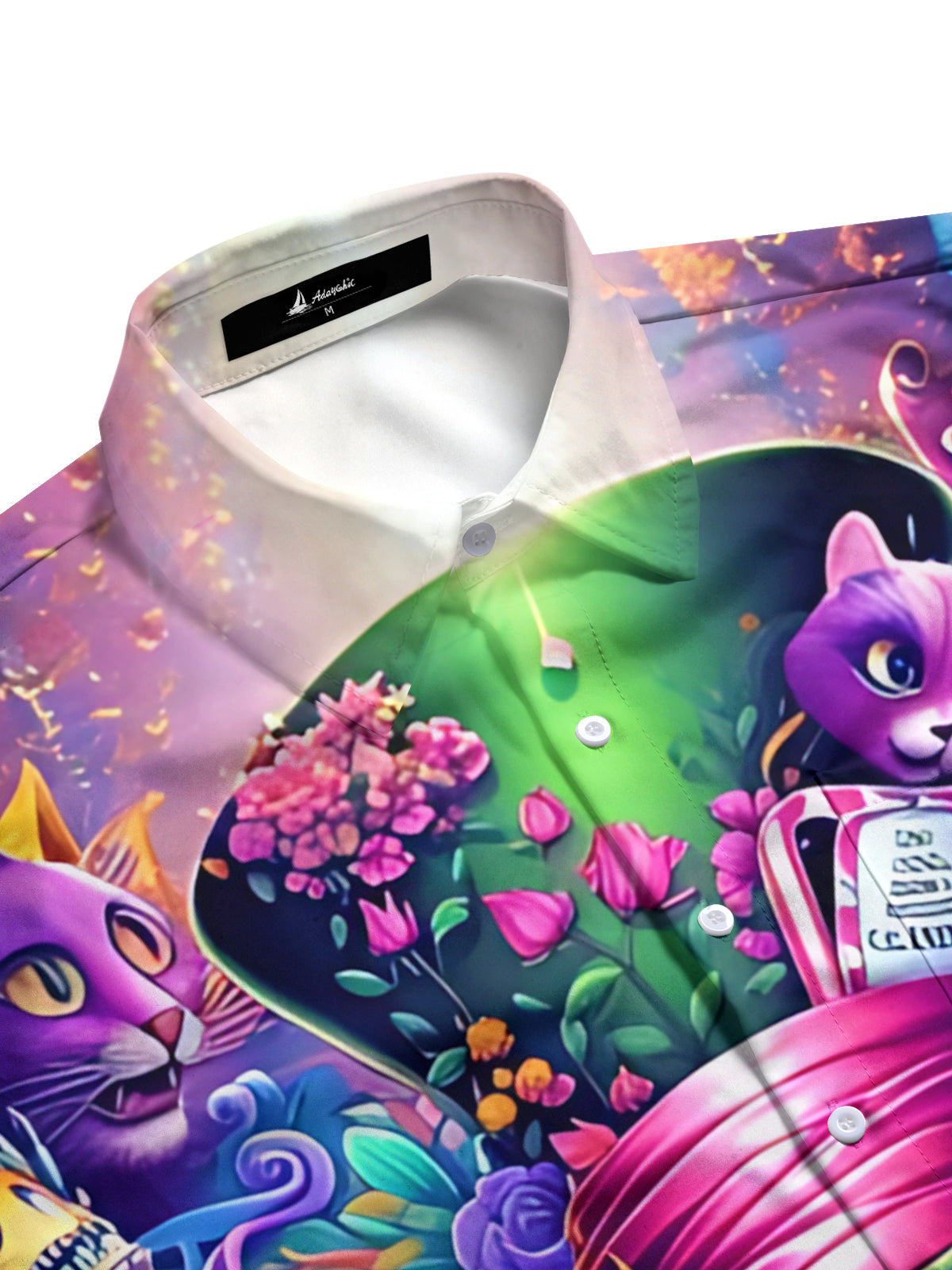 Cat Print Men's Pocket Short Sleeve Shirts