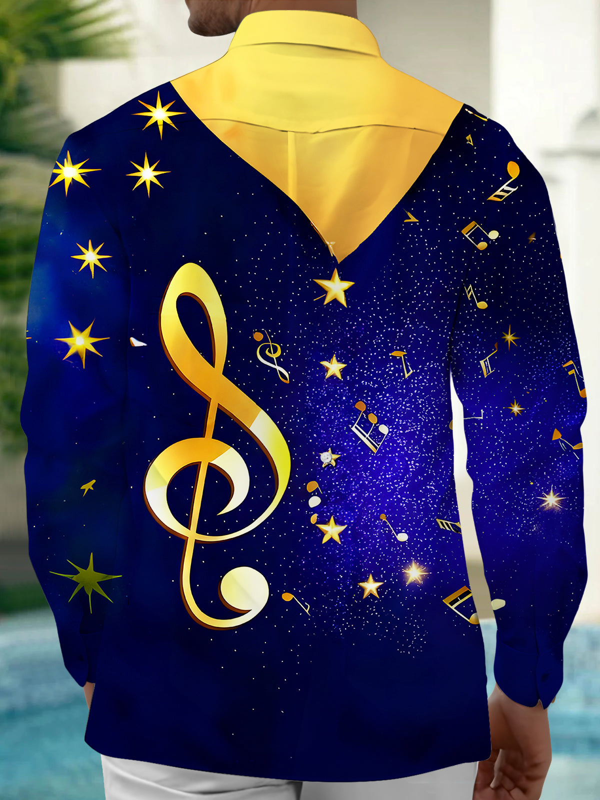 Musical Note Men's Pocket Long Sleeve Shirts