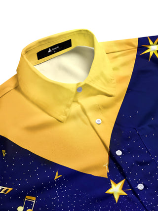 men's guitar print shirt side view