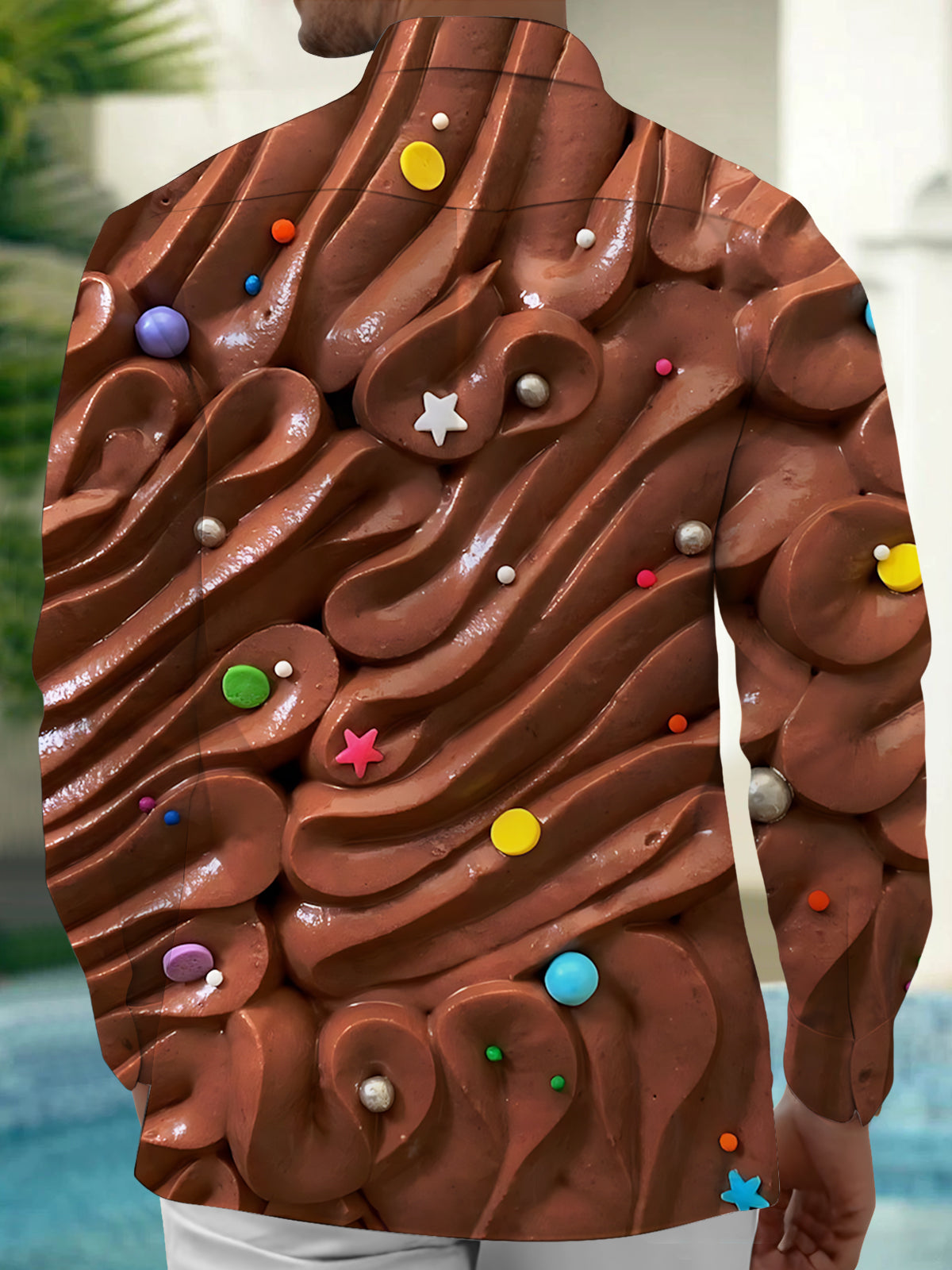 Chocolate Cream Print Men's Pocket Long Sleeve Shirts