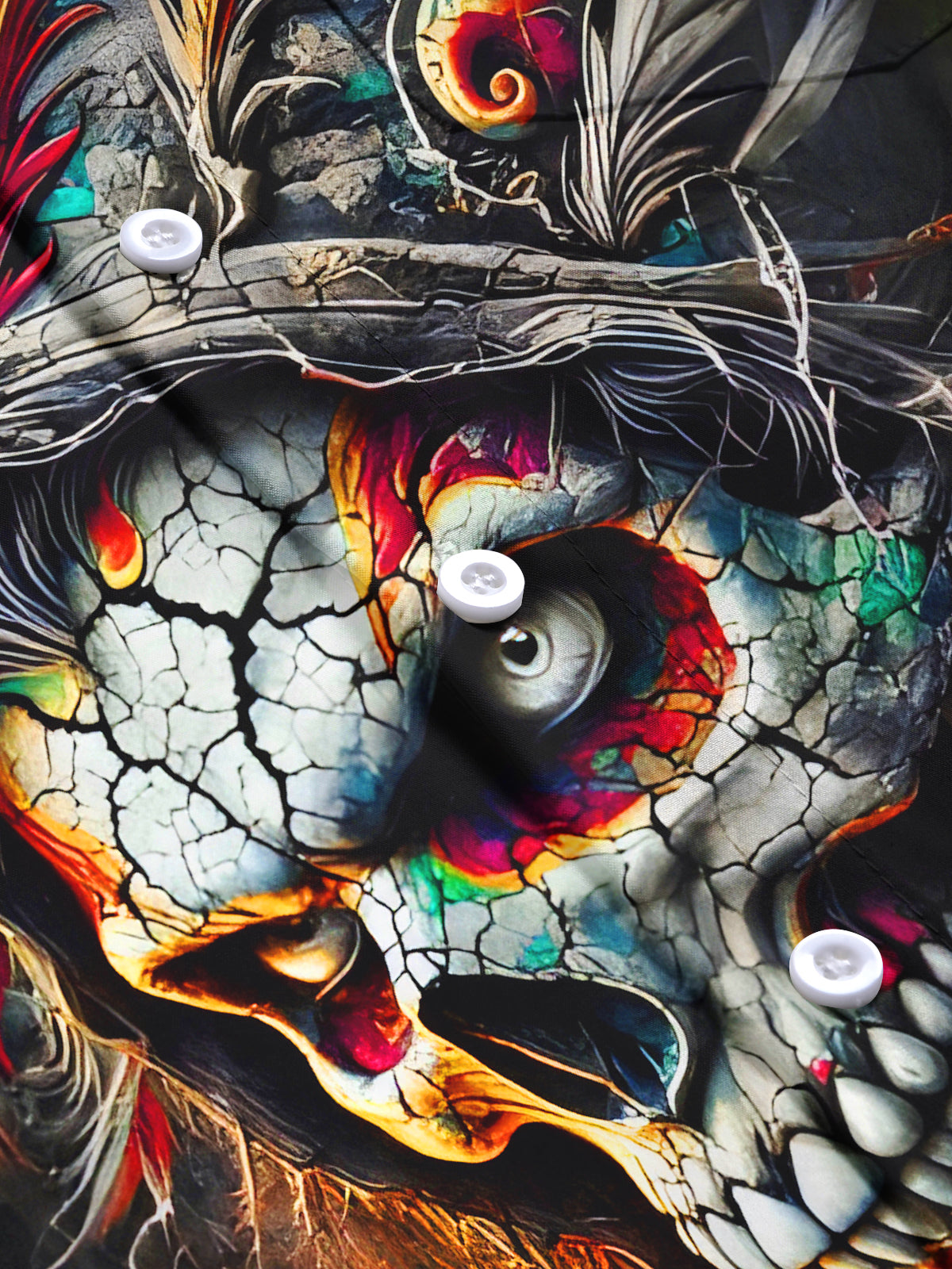 Funny Dark Skull Feather Halloween Men's Pocket Short Sleeve Shirts