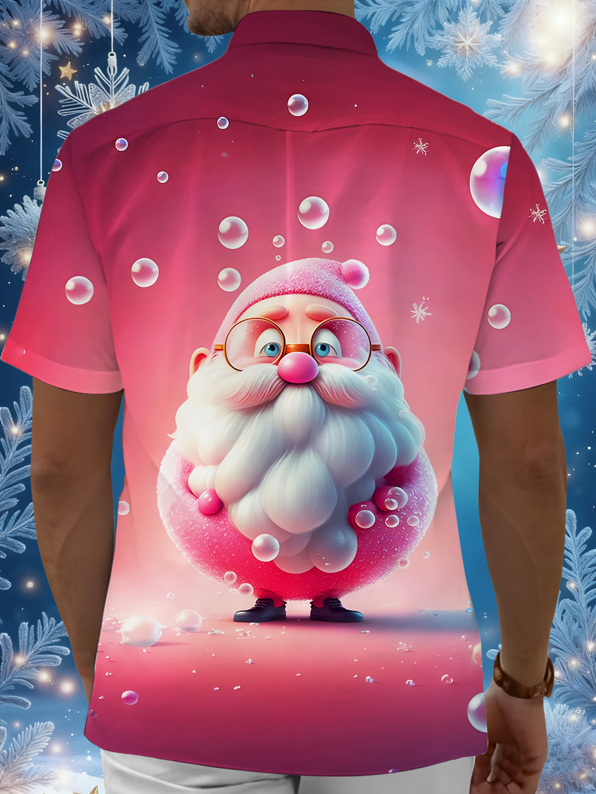 Funny Santa Bubble Xmas Men's Pocket Short Sleeve Shirts
