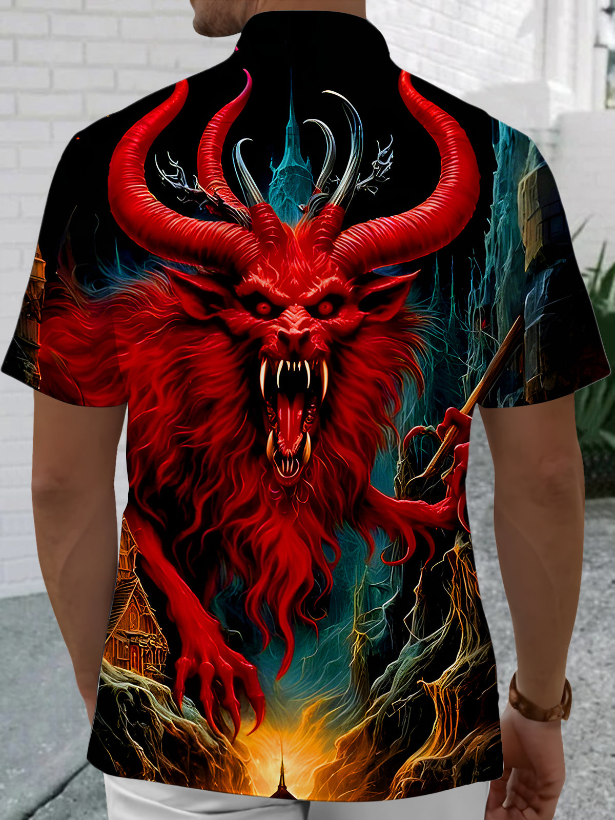 Funny Dark Red Monster Halloween Men's Pocket Short Sleeve Shirts