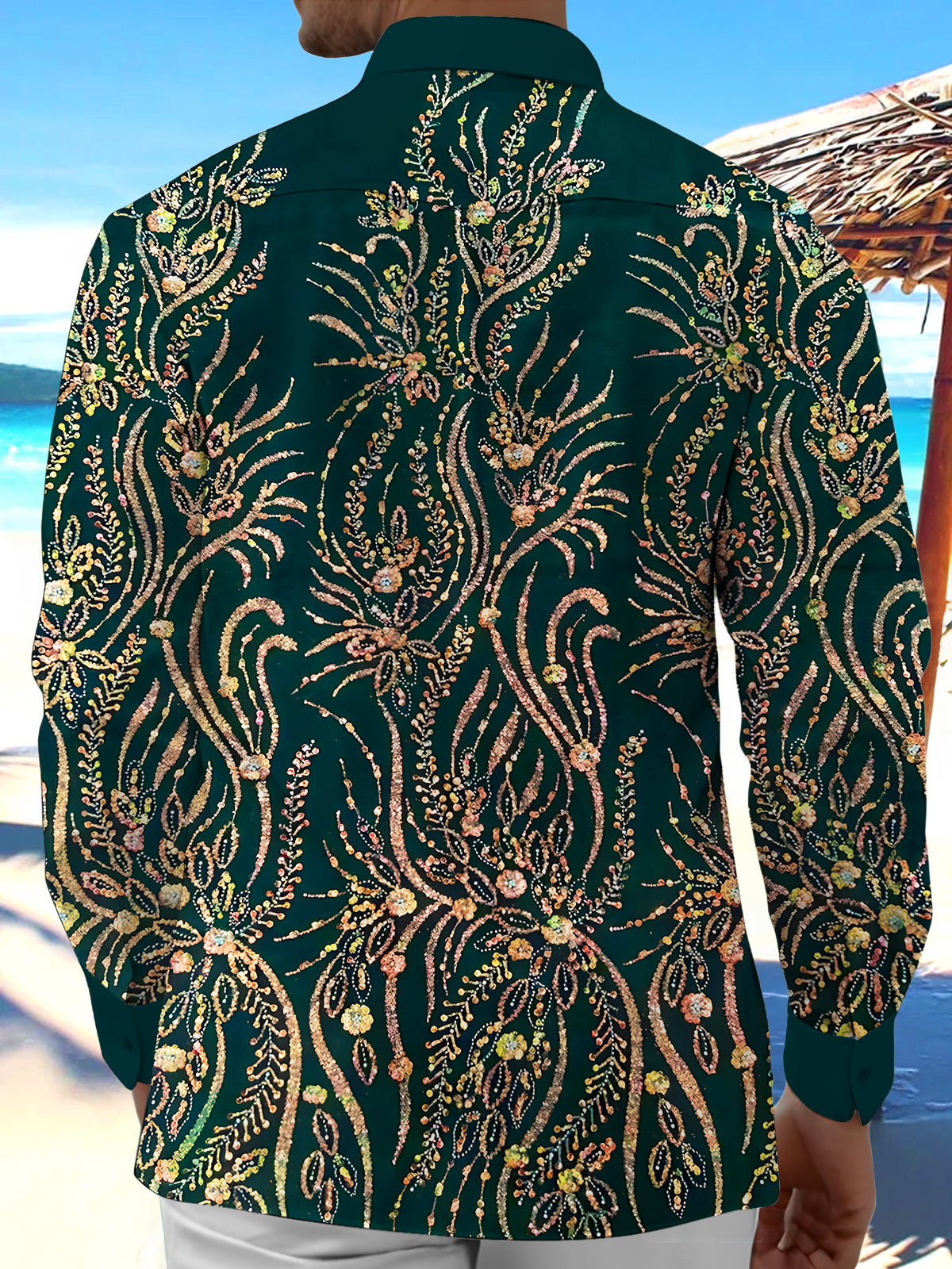 Sparkling Floral Leaves Men's Pocket Long Sleeve Shirts