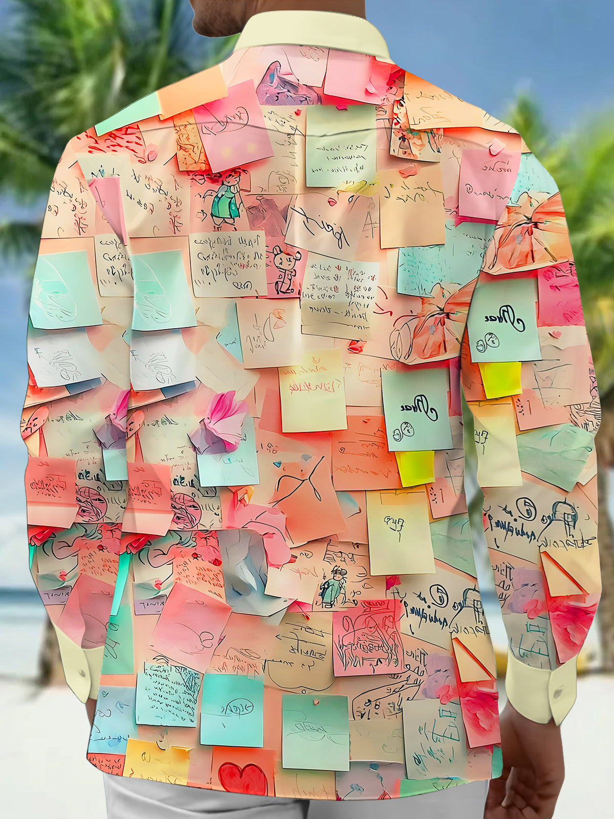 Funny Colorful Sticky Notes Men's Pocket Long Sleeve Shirts