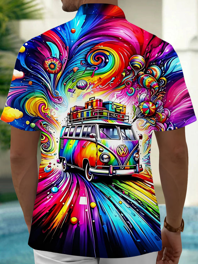 Car Print Men's Pocket Short Sleeve Shirts