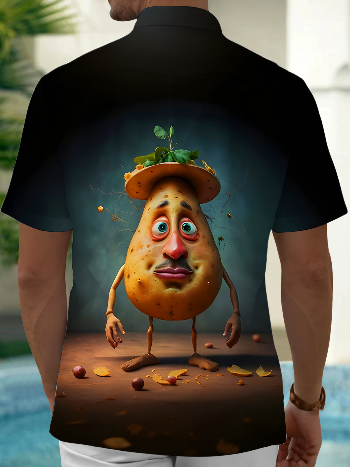 Funny Sprouting Potatoes Men's Pocket Short Sleeve Shirts