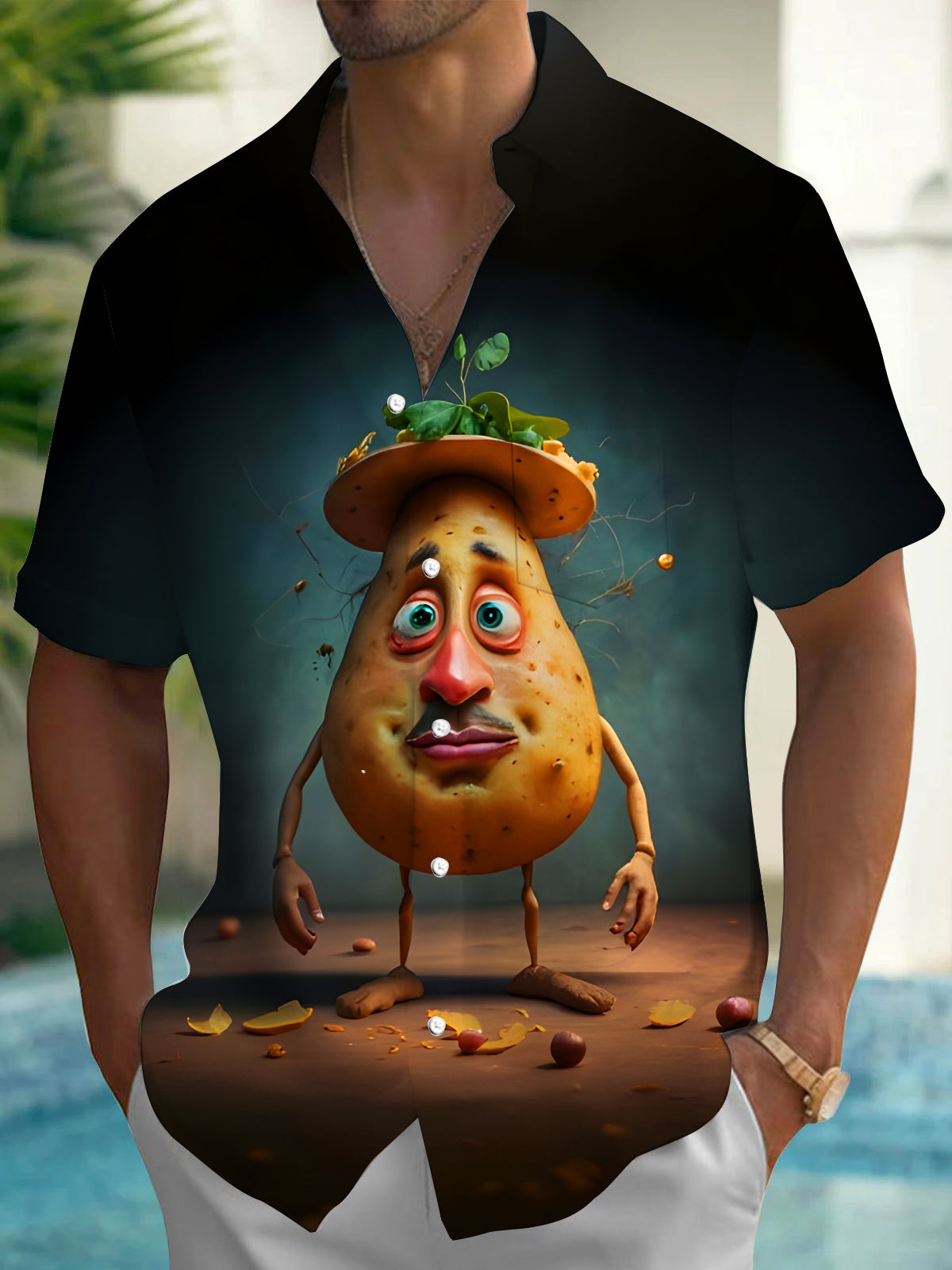 Funny Sprouting Potatoes Men's Pocket Short Sleeve Shirts