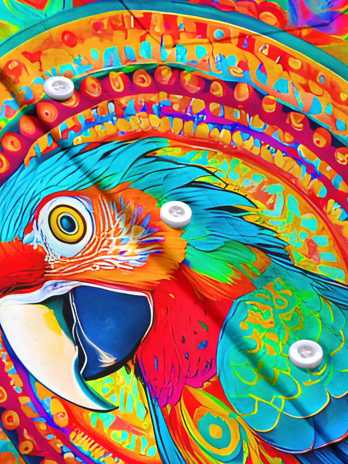 Funny Colorful Parrot Floral Men's Pocket Long Sleeve Shirts