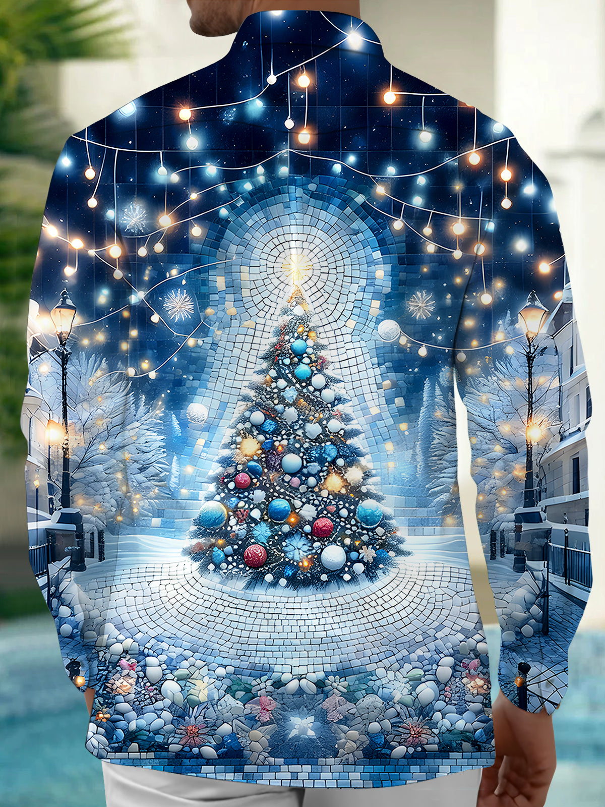 Christmas Tree Men's Pocket Long Sleeve Shirts