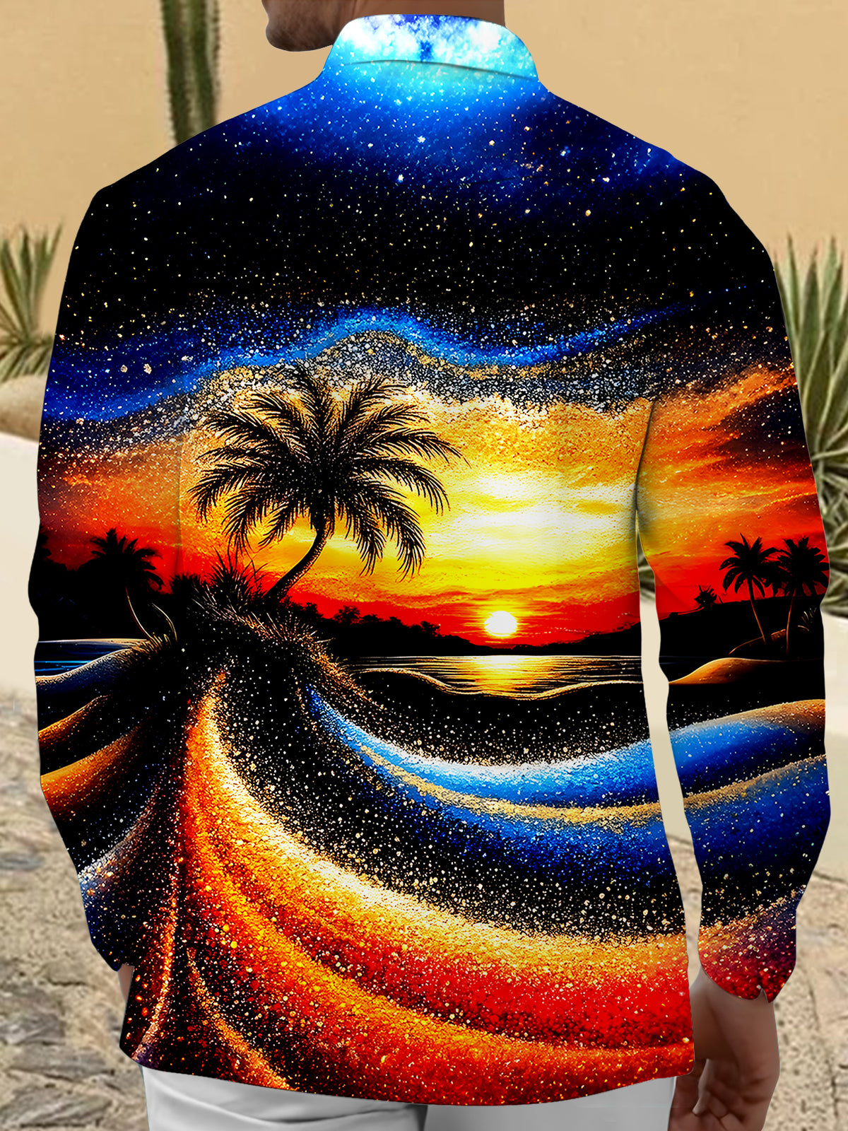 Hawaiian Coconut Tree Men's Pocket Long Sleeve Shirts