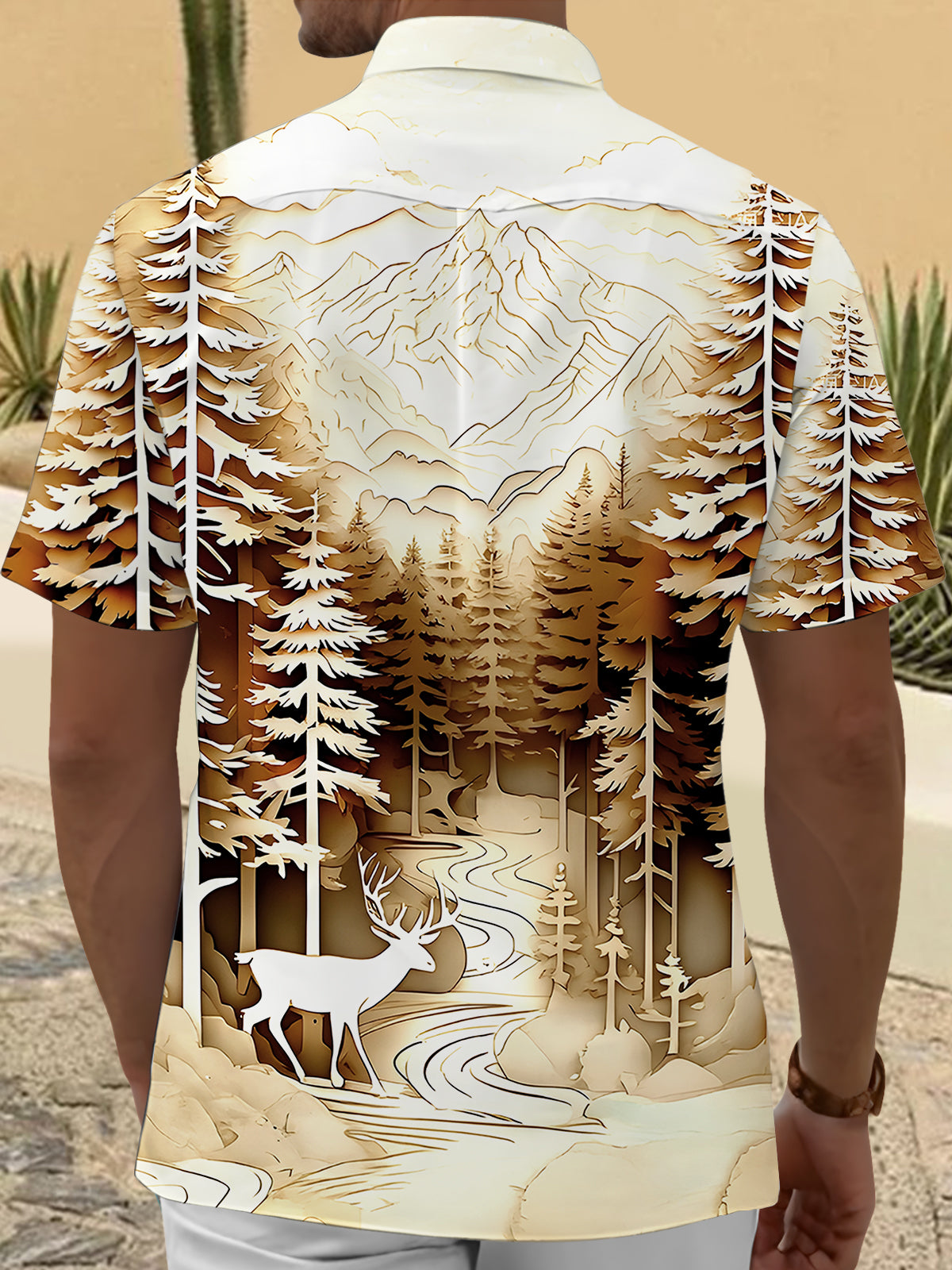 Relief Forest Deer Men's Pocket Short Sleeve Shirts