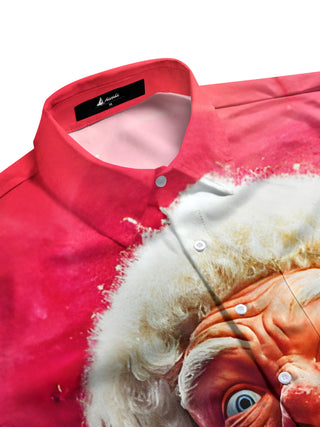 Men's funny Santa Claus Christmas print half sleeve shirt side view