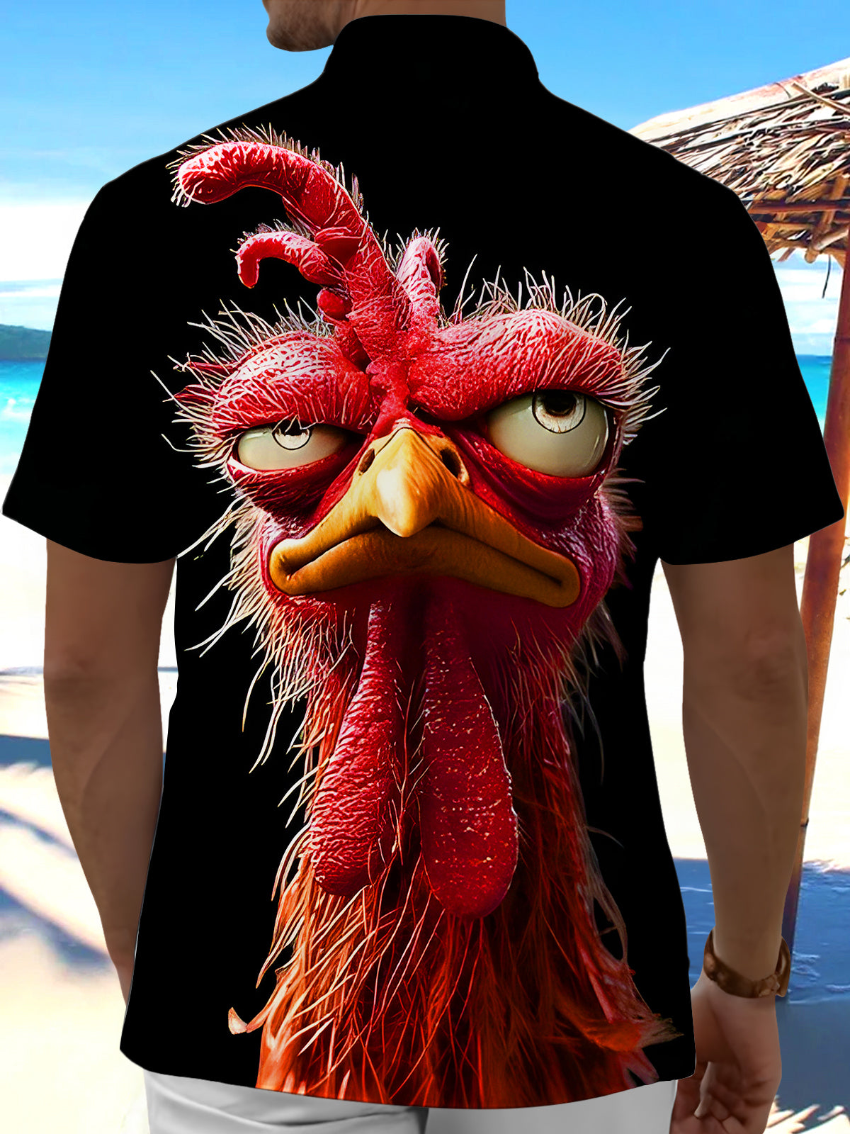 Funny Rooster Men's Pocket Short Sleeve Shirts