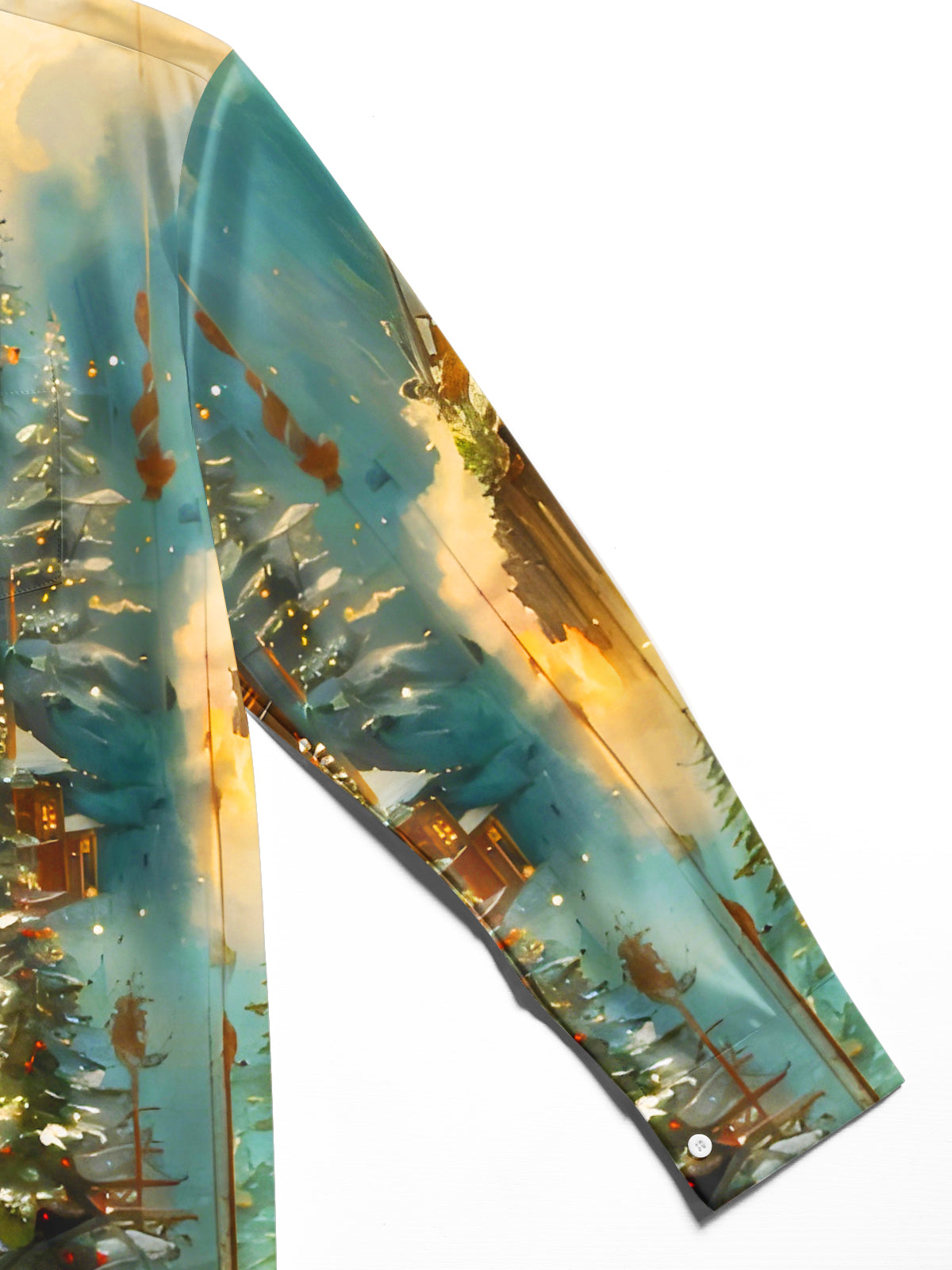 Winter Snow Scene Christmas Tree Train Xmas Men's Pocket Long Sleeve Shirts