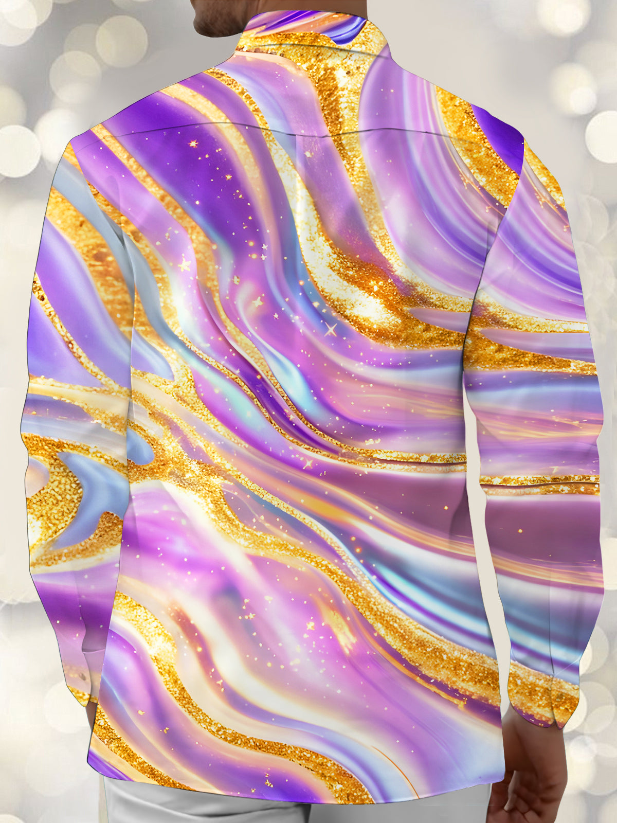 Molten Gold Fluid Art Men's Pocket Long Sleeve Shirts