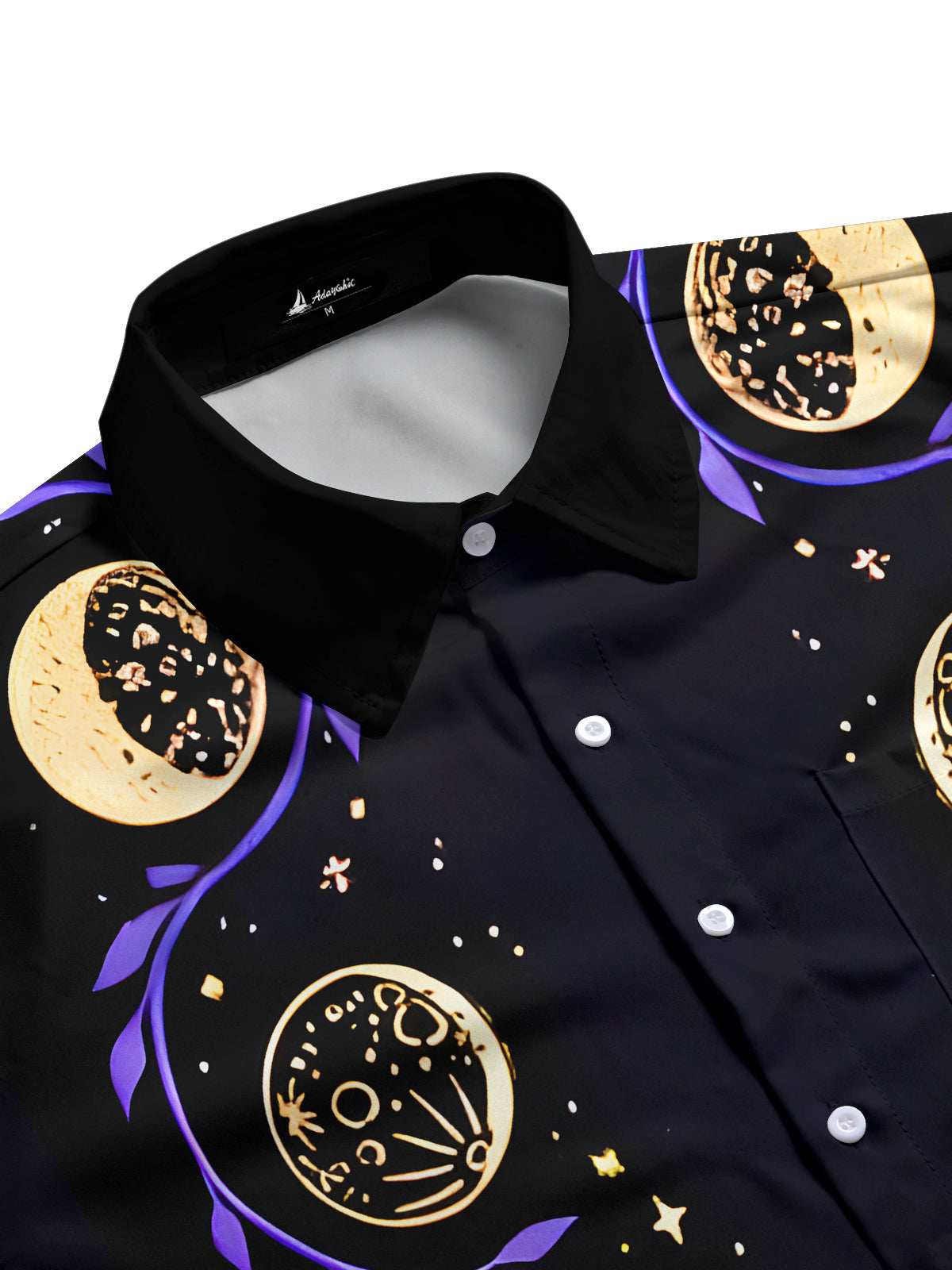 Golden-Purple Lunar Phases With Vine Men's Pocket Long Sleeve Shirts