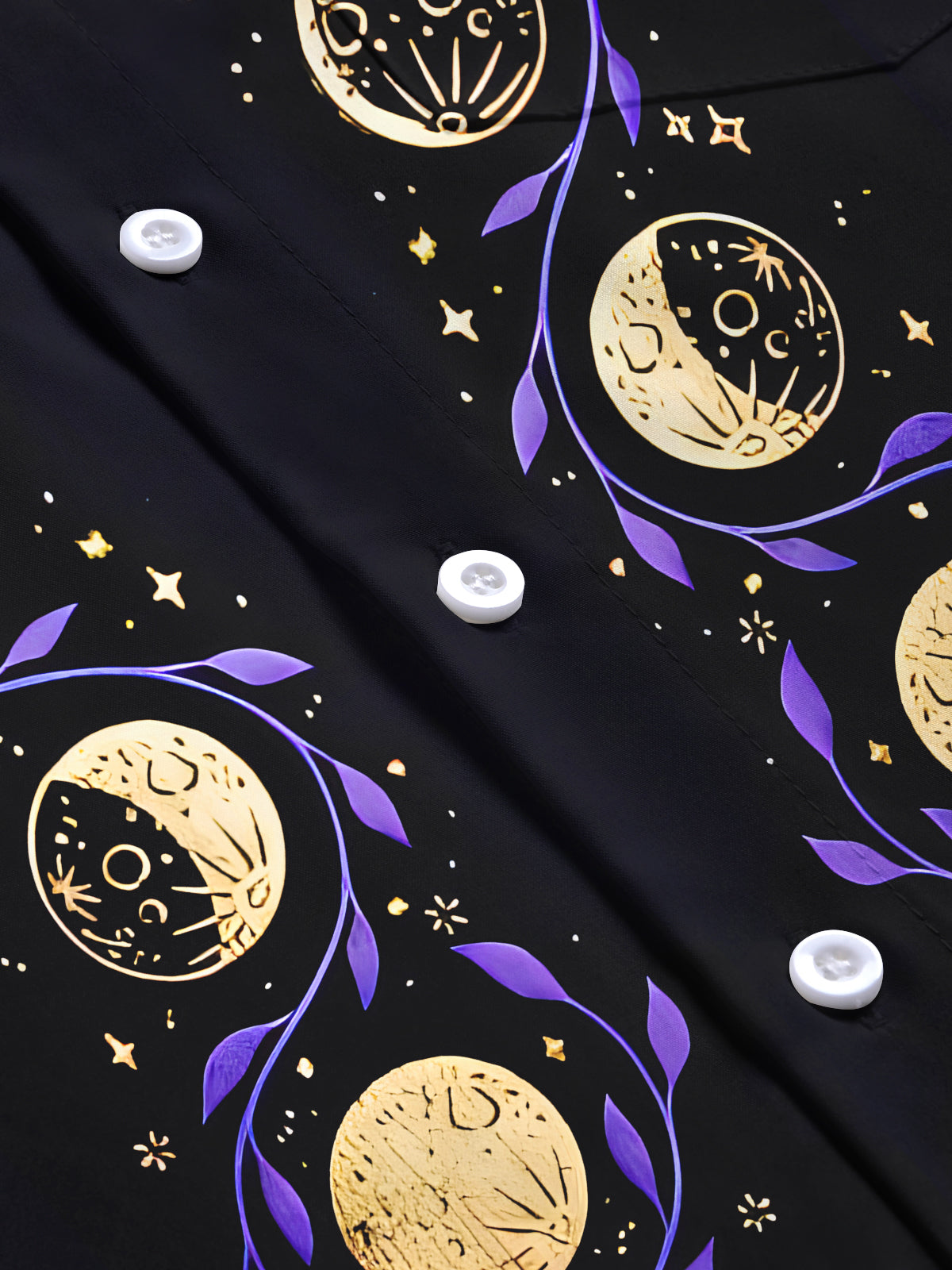 Golden-Purple Lunar Phases With Vine Men's Pocket Long Sleeve Shirts